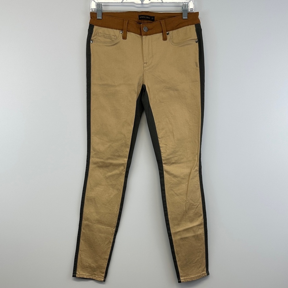 Genetic Denim Shya Skinny Jeans Tan Black Contrast Panel Stretch 27